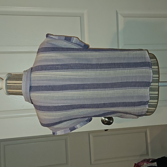 Tea Rose Purple Striped Pockets, Down Buttons Cropped Shirt Tie S - Picture 4 of 11